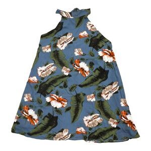 Aakaa Teal Floral Open Back Halter Mini Dress L